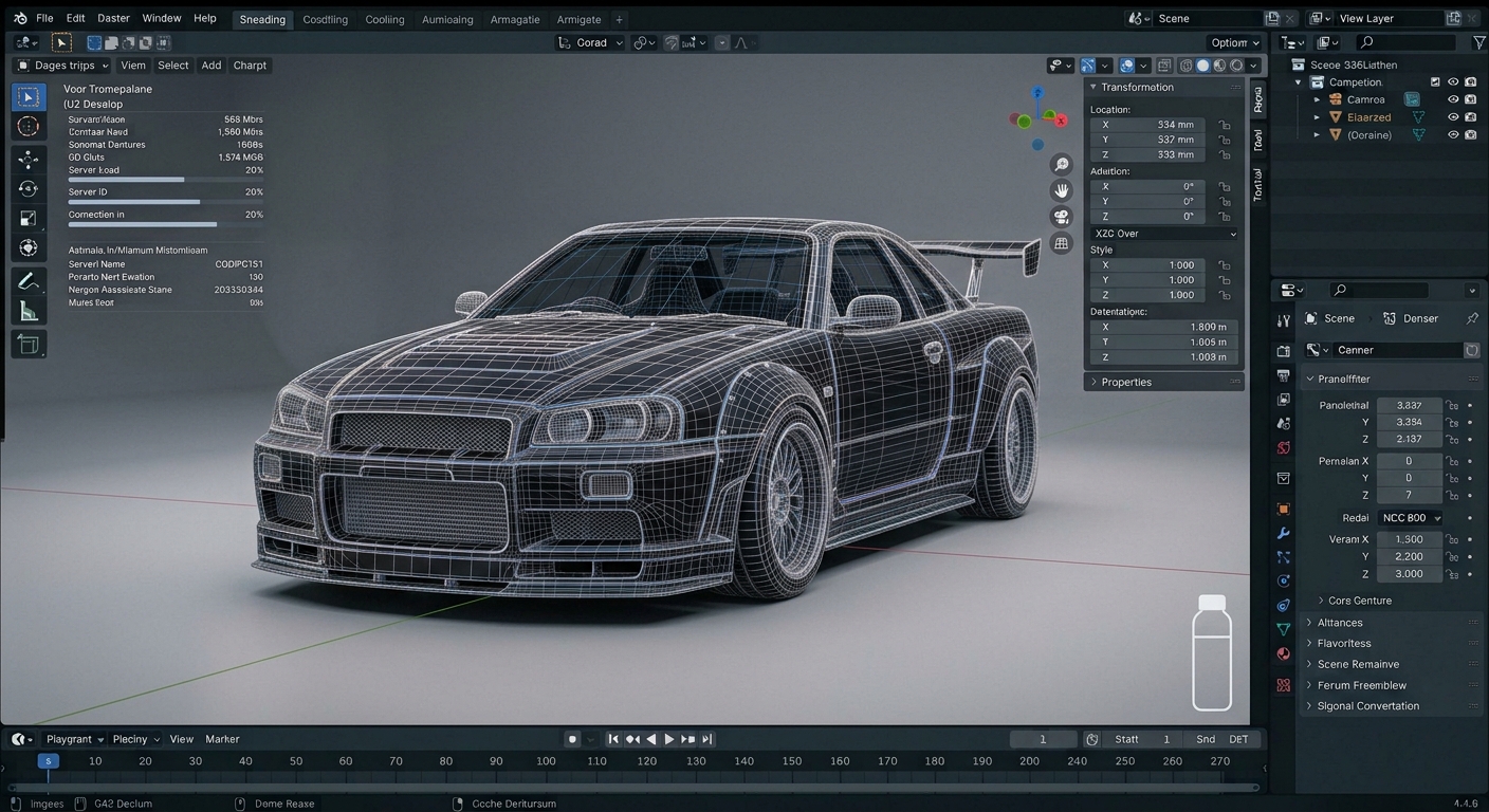 E-Line Custom Car - 3D Wireframe